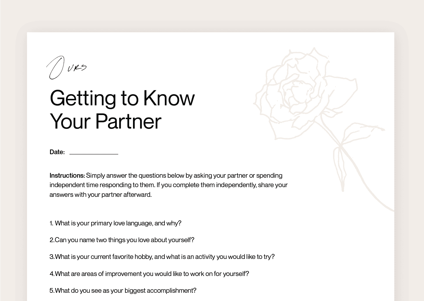 Getting to know your partner worksheet mockup 