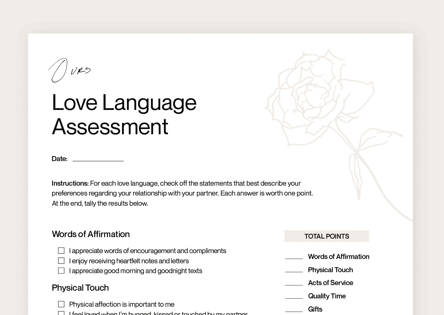 love language assessment worksheet mockup