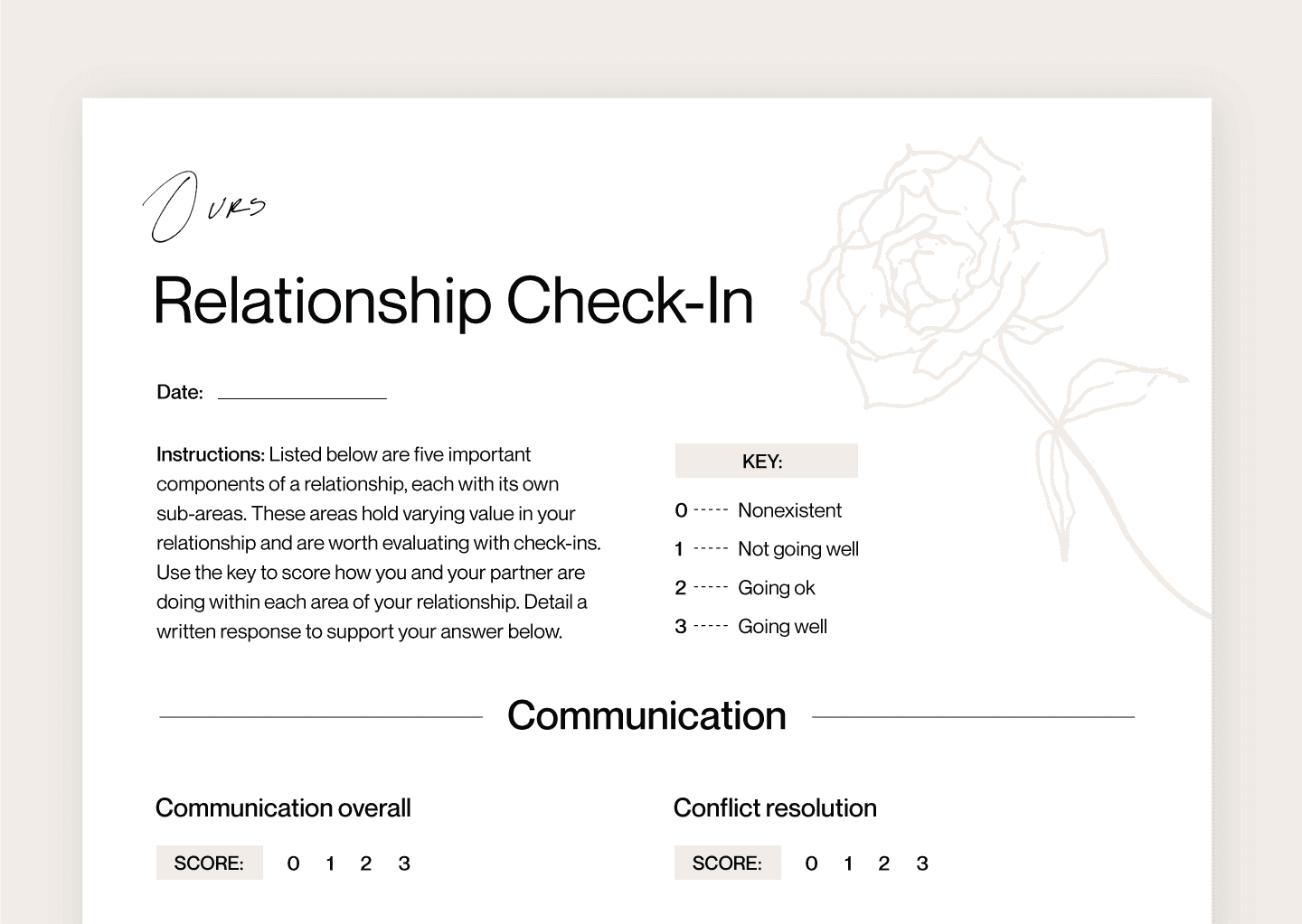 relationship check-in worksheet mockup 